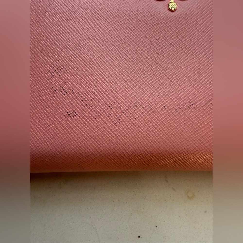 Prada Saffiano Zip Around Wallet Pink Gold Logo Continental - Picture 9 of 15